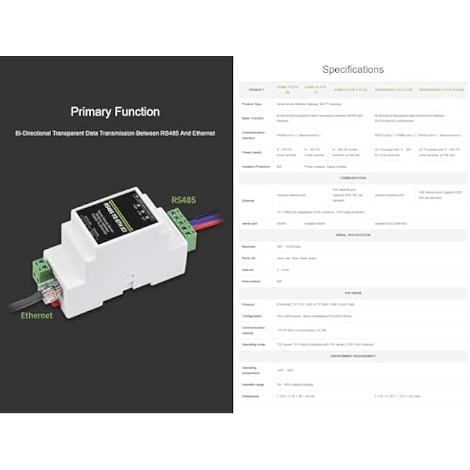 rayihni RS485 TO RJ45 ETHERNET INDUSTRIAL SERIAL SERVER, TCP/IP TO SERIAL, RS485 ETH BI-DIRECTIONAL DATA TRANSMISSION, SUPPORT RAIL-MOUNT MODBUS GATEWAY WITH ELECTRICAL ISOLATION, RAIL-MOUNT SUPPORT - Image 3