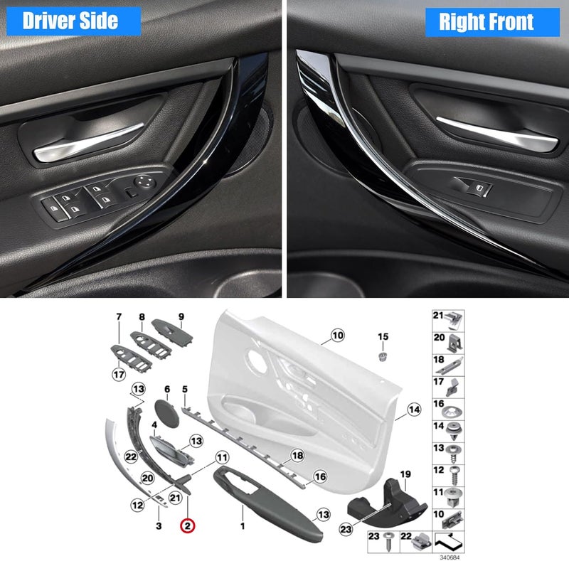 Jaronx Compatible with BMW Door Handle Replacement 3 Series 4 Series,2PCS Left Front Driver Side&Right Front Passenger Door Pull Handle for BMW 320i,328i,330i,335i F30/F31 &428i,435i F32/F36(Black) - Image 2