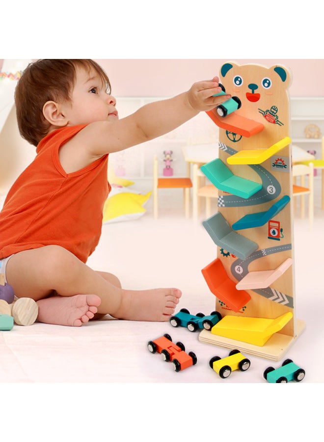 Children's Rail Slider Slide Baby Inertia Toy Car Four-Layer Glider Accessories Wooden Digital Trolley-Color:Bear Glider  - Image 2