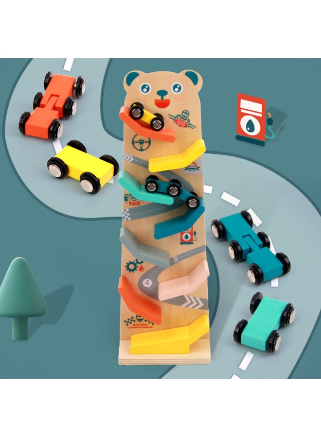 Children's Rail Slider Slide Baby Inertia Toy Car Four-Layer Glider Accessories Wooden Digital Trolley-Color:Bear Glider  - Image 4