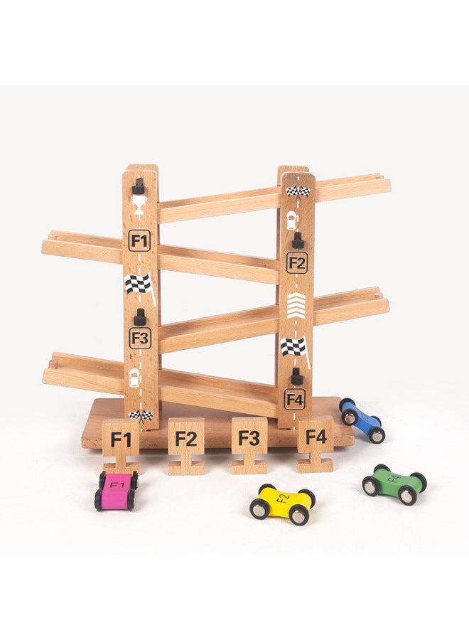 Children's Rail Slider Slide Baby Inertia Toy Car Four-Layer Glider Accessories Wooden Digital Trolley-Color:Bear Glider  - Image 3