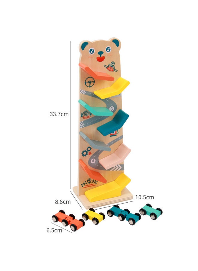 Children's Rail Slider Slide Baby Inertia Toy Car Four-Layer Glider Accessories Wooden Digital Trolley-Color:Bear Glider  - Image 1