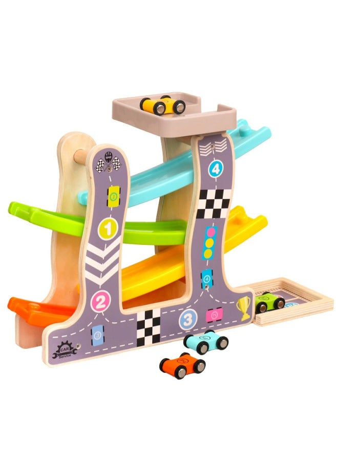 Children's Rail Slider Slide Baby Inertia Toy Car Four-Layer Glider Accessories Wooden Digital Trolley-Color:Bear Glider  - Image 5