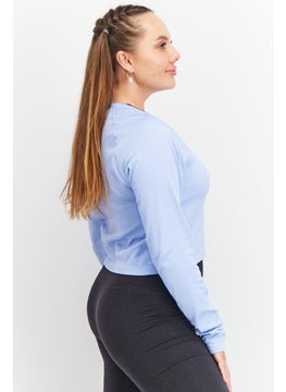 Tchibo Women Slim Fit Long Sleeves Training Top, Light Blue  - Image 3