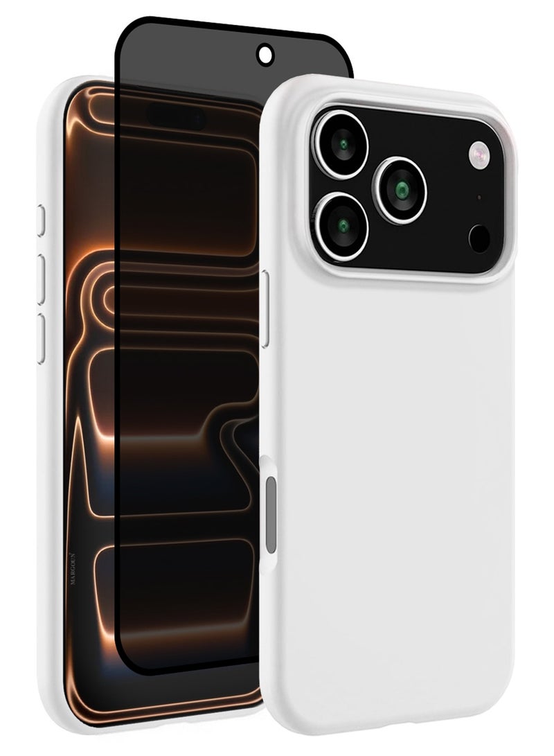 CATANES 2 Packs Silicone Protective Phone Case for iPhone 17 Pro - Soft Anti-Scratch Microfiber Lining Ultra Slim Drop Protection Phone Cover with Privacy Screen Protector - White