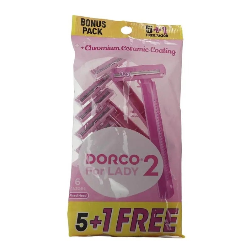 Dorco Double Blade Chromium Ceramic Coating Razor for Women- 6pcs - Image 1