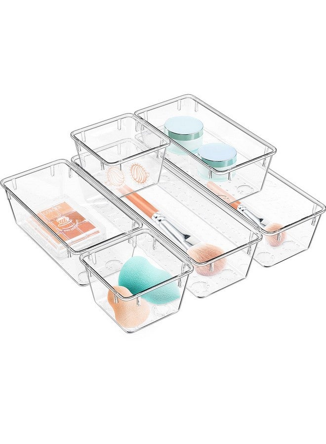 WOWBOX 6 Pack Clear Drawer Organizer Set, Acrylic Drawer Storage Trays, Storage Bins For Makeup, Cosmetics, Jewelries, Utensils, Gadgets, Office - Image 1