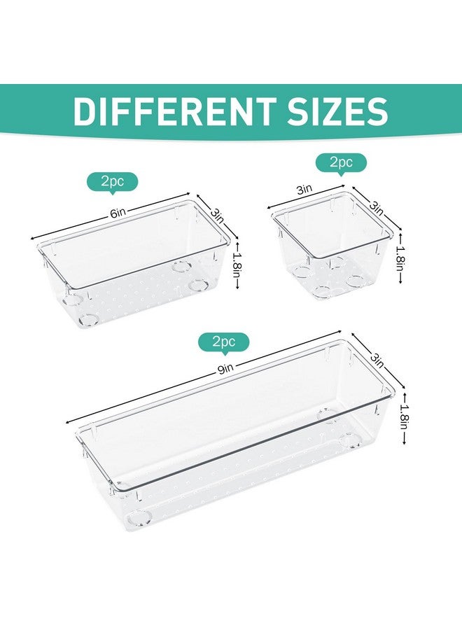 WOWBOX 6 Pack Clear Drawer Organizer Set, Acrylic Drawer Storage Trays, Storage Bins For Makeup, Cosmetics, Jewelries, Utensils, Gadgets, Office - Image 2
