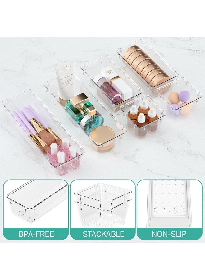 WOWBOX 6 Pack Clear Drawer Organizer Set, Acrylic Drawer Storage Trays, Storage Bins For Makeup, Cosmetics, Jewelries, Utensils, Gadgets, Office - Image 3