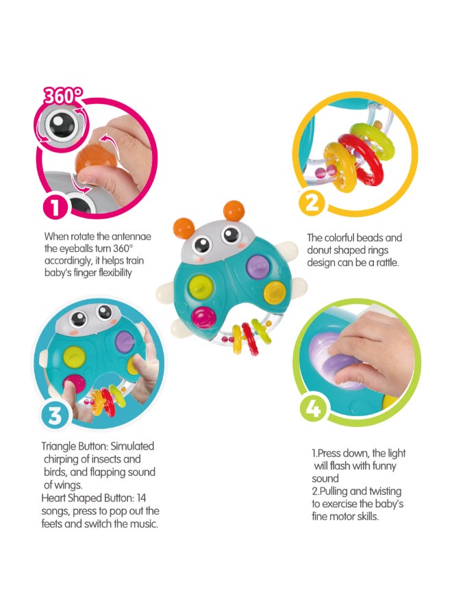 COGNIKIDS لعبة خنفساء موسيقية للأطفال - لعبة صوتية تفاعلية للرضع 3 أشهر فما فوق | أصوات وموسيقى ممتعة، لعبة حسية لتطوير المهارات الحركية الدقيقة | تصميم من السيليكون الناعم وABS | بطاريات متضمنة - Image 5
