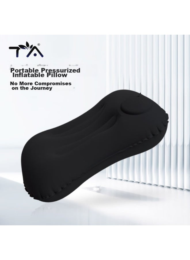 Ta Inflatable Pillow, Travel Pillow, Press-to Portable Lumbar Pillow, Backrest Cushion, Airplane Travel Essential, Hugging Pillow, Nap Pillow, Black - Image 1