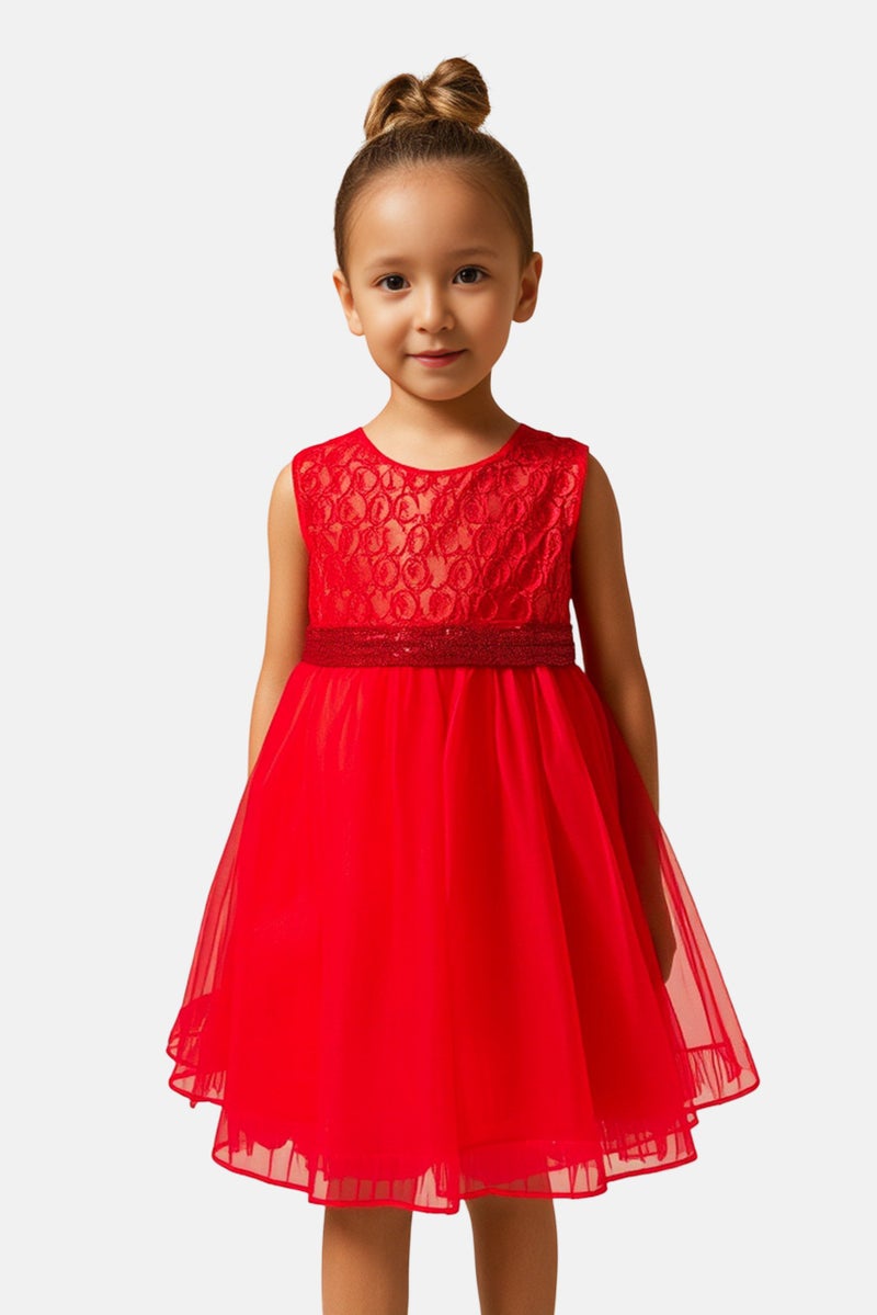 Hamleys Toddlers Girl Textured Sleeveless Dress, Red - Image 1