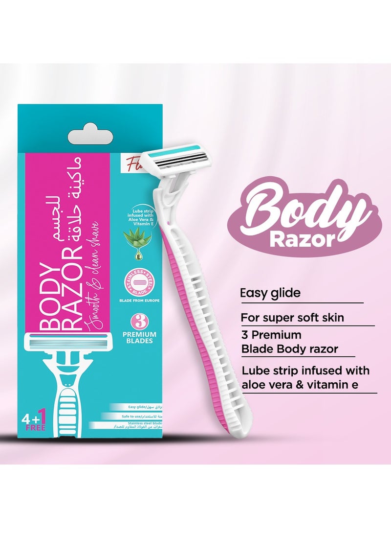 Floren Super Smooth Women's Body Razor | 5 blade European Razor, 3 cartridges + 1 handle | Hair Removal for Women | For Hands, Legs, Bikini and Underarms - Image 5