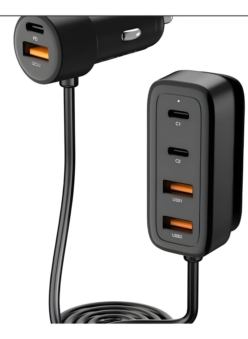 بيلك شاحن السيارة ثنائي المنفذ + هب  4 منافذ فائق السرعة 90 واط متعدد المخارج منفذ USB 2 و 2 منفذ نوع C - Image 3