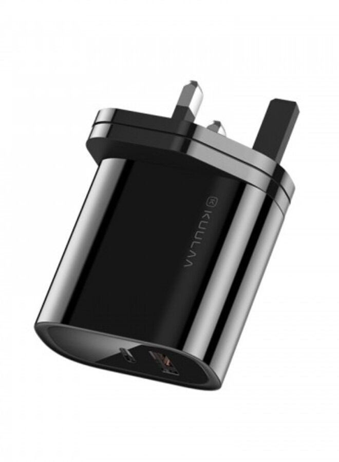 كولا KUULAA 36W TYPE-C / USB-C + USB QC3.0 محمول سريع الشحن شاحن السفر محول الطاقة ، قابس المملكة المتحدة (أسود) - Image 1