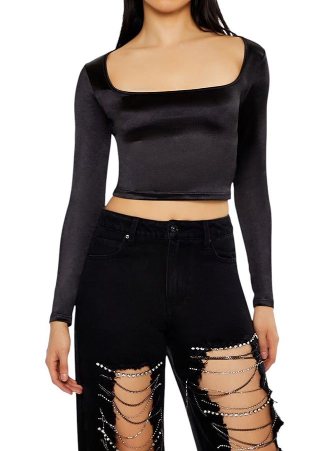 FOREVER 21 Satin Square-Cut Crop Top - Image 1