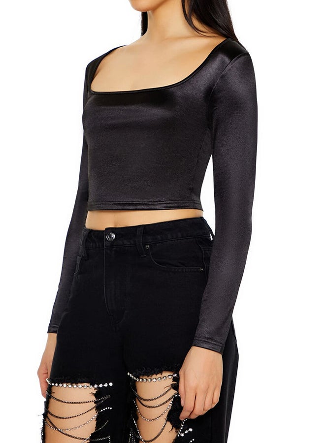 FOREVER 21 Satin Square-Cut Crop Top - Image 4