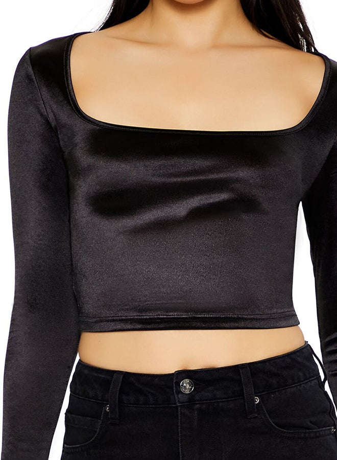 FOREVER 21 Satin Square-Cut Crop Top - Image 3