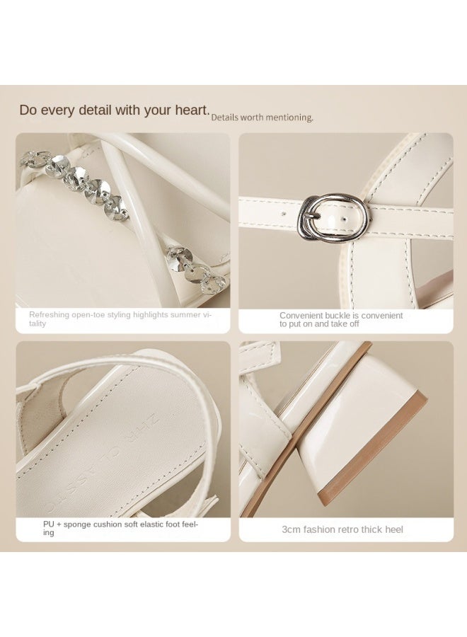 ZHR 【Rhinestones اللامعة】 صندال نسائي رقيق ومتعدد الاستخدامات، صندال بكعب عريض، صندال بحزام فردي، صندال صيفي للنساء - Image 5