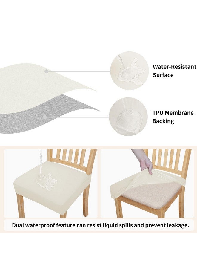 Easy-Going 100% Waterproof Seat Covers for Dining Room Chairs Set of 4, Stretch Chair Seat Slipcovers Protector Removable and Washable Kitchen Dining Chair Covers, Ivory - Image 3