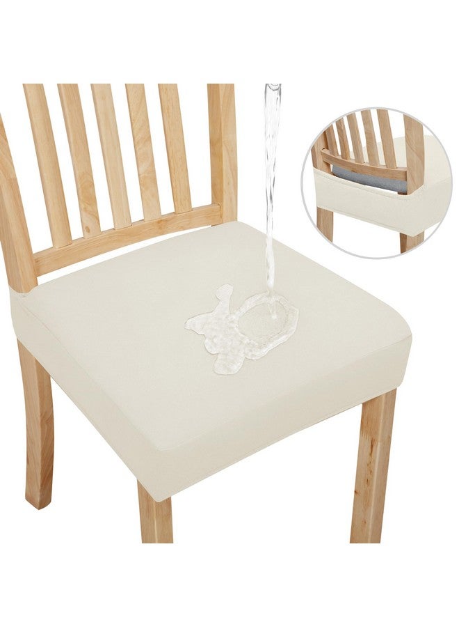Easy-Going 100% Waterproof Seat Covers for Dining Room Chairs Set of 4, Stretch Chair Seat Slipcovers Protector Removable and Washable Kitchen Dining Chair Covers, Ivory - Image 1