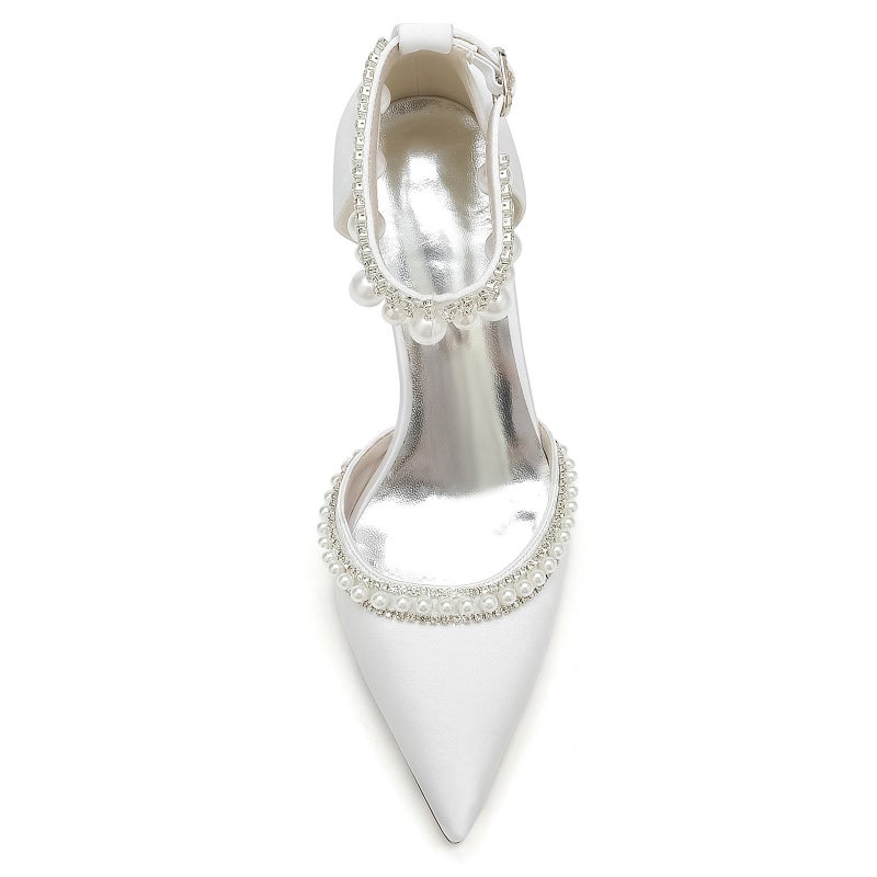 2025 Thick Heel Pointed Toe Pearl Diamond Chain Wristband Wedding Shoes Bridal Shoes Bridesmaid Shoes Banquet Shoes 2014-15A - Image 4