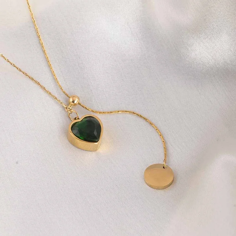 بالموناس PALMONAS 18k Gold Tone Plated Emerald Love Necklace
 for Women