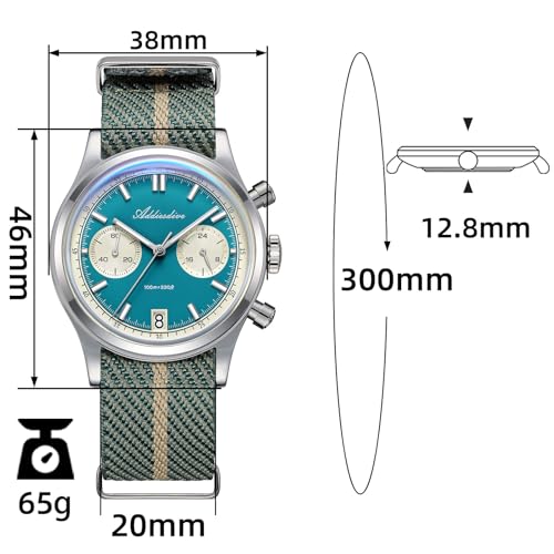 ADDIESDIVE 38 MM Chronograph Watch Quartz Sweep Second Movement 100 M Waterproof BGW9 Luminous Owl Dial Sport Watches for Men Nylon Strap - Image 2