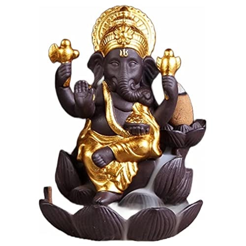 HC VILLA Resin Ganesha Backflow Smoke Fountain- with 10 Free Cone Polyresin Ganpati Bappa for Temple Showpiece | Gift & Office Desk Balcony Decorative Item Home Dcor - Black & Golden - Image 1