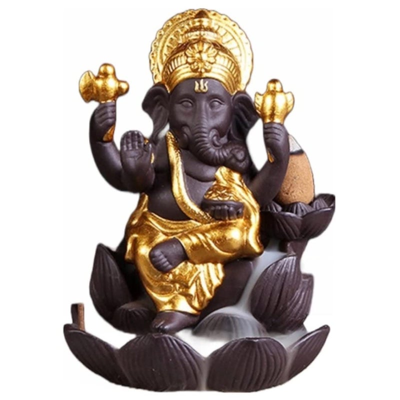 HC VILLA Resin Ganesha Backflow Smoke Fountain- with 10 Free Cone Polyresin Ganpati Bappa for Temple Showpiece | Gift & Office Desk Balcony Decorative Item Home Dcor - Black & Golden - Image 3