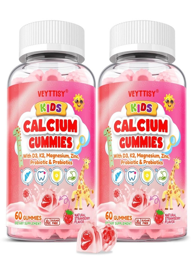 Veyttisy Kids Calcium Gummies with D3 & Magnesium for 4+: Sugar Free Calcium Citrate with Vitamin D3, K2, Zinc, Probiotics & Prebiotics for Kids - Gluten Free, Non-GMO,Vegan, Natural Strawberry Flavor - Image 1