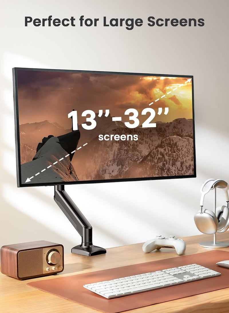 ELTRAZONE Single Monitor Arm for 13-32 inch Screens, Adjustable Gas Spring Monitor Mount Holds up to 22 lbs, Computer Monitor Stand with VESA Mount, C-Clamp & Grommet Base, Max VESA 100x100mm - Image 3