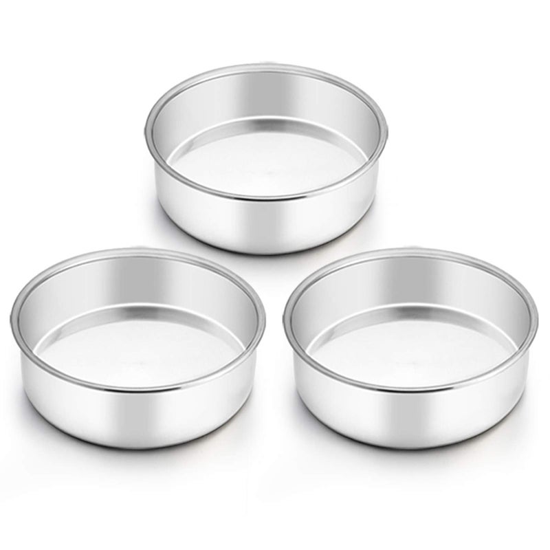 TeamFar TeamFar 6 Inch Cake Pan Round Cake Pan Tier Baking Pans Set Stainless Steel Fit in Pot Pressure Cooker Air Fryer Healthy  Toxic Free Mirror Finish  Sturdy Oven  Dishwasher Safe  Set of 3