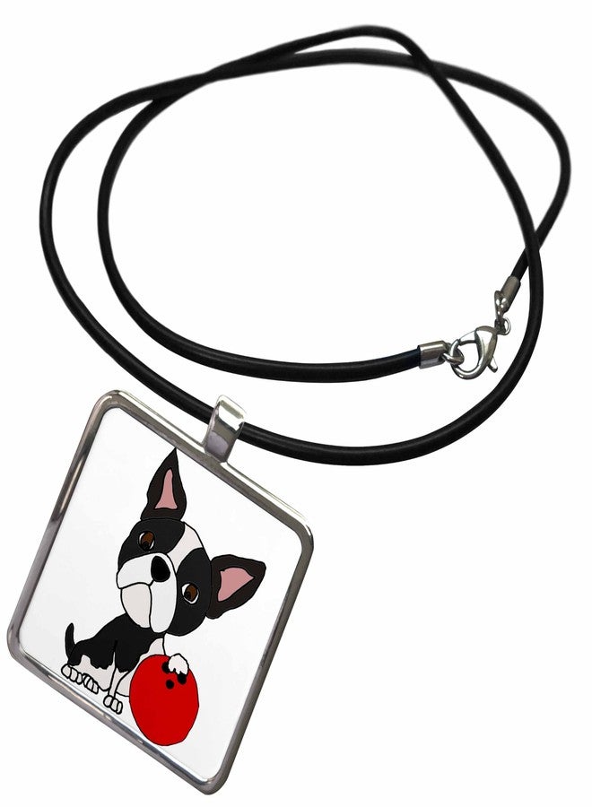 3dRose Necklace With Rectangle Pendant - Silly Funny Boston Terrier Dog Bowling Cartoon Pets - Image 1