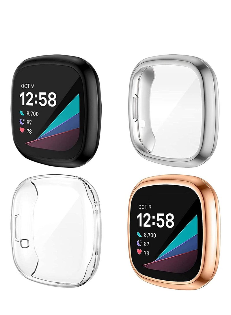 SYOSI Smart Watch Protective Case, Screen Protector Case Compatible with for Fitbit Sense and Versa 3, Soft TPU Plated Bumper Full Cover Cases for Sense Smartwatch, 4-Pack - Image 1