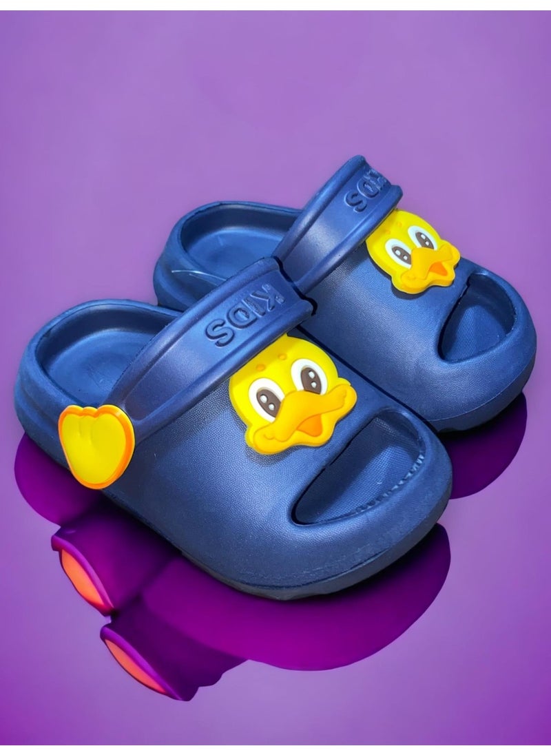 Calx Kids Navy Blue Color Chick Figured Yeezy Open Front Non-Slip Sandals Crocs Slippers  - Image 3