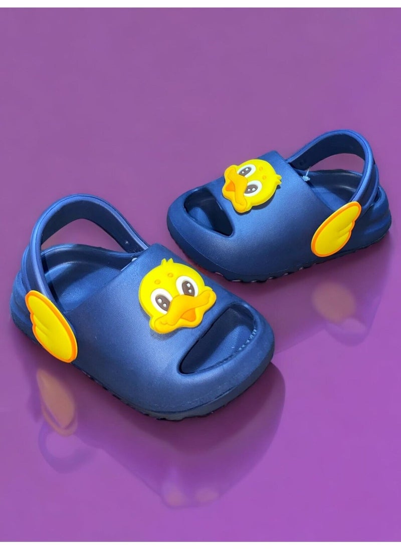 Calx Kids Navy Blue Color Chick Figured Yeezy Open Front Non-Slip Sandals Crocs Slippers  - Image 2