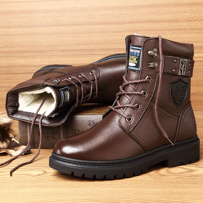 Fleece-Lined Mid-Calf High-Top Men'S Combat Boots Military Boots Men'S Cowboy Boots Vintage Dropshipping On - Image 1