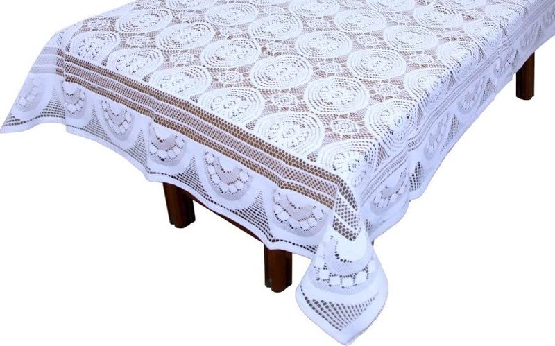 Stunning Look Flower Design 4 Seater Table Cover Cloth Centre Table Cover for Kitchen Dining Room Restaurant Party EASTTARDOMM Hotel Decoration 40 x 60 Inches White - Image 3