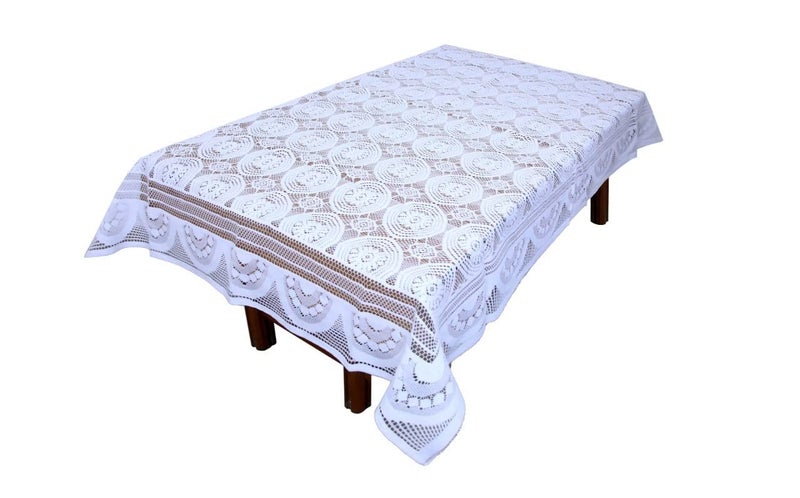 Stunning Look Flower Design 4 Seater Table Cover Cloth Centre Table Cover for Kitchen Dining Room Restaurant Party EASTTARDOMM Hotel Decoration 40 x 60 Inches White - Image 1