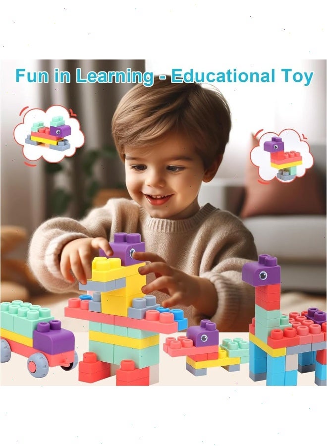 Yoawllty Building Block Toy Set One - 50Pcs Soft Rubber Educational Sensory Stacking Rocks with Toy Storage Box | Early Learning Baby Blocks for Toddlers 1-3 Years Old - Image 3