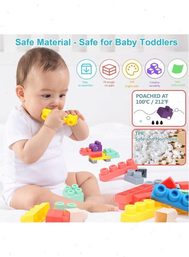 Yoawllty Building Block Toy Set One - 50Pcs Soft Rubber Educational Sensory Stacking Rocks with Toy Storage Box | Early Learning Baby Blocks for Toddlers 1-3 Years Old - Image 5