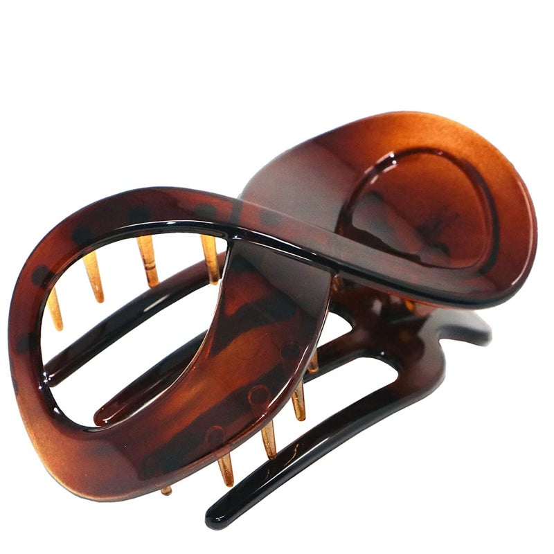 Parcelona French Infinity Loop Tortoise Shell Brown 3 Cellulose Acetate Side Slide In Yoga Flat Teeth Hair Claw Clip Clutcher for Women and Girls Tortoise Shell Brown