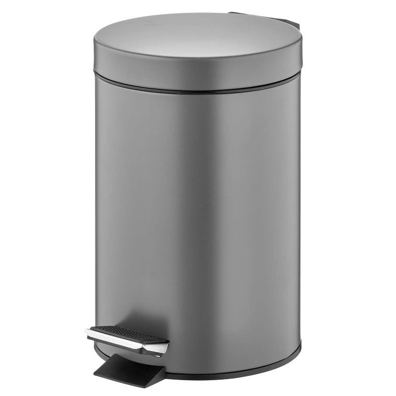 mDesign Pedal Bin  Metal Waste Bin with Pedal Lid and Plastic Bucket Insert  for Bathroom Kitchen and Office  3 Litre Household Rubbish Bin with Ergonomic Design  Graphite Grey