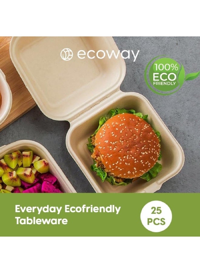 ايكواي ecoway 6 Inch Food Box Container Made With Bagasse Sugar Cane Fibers For Meals & Dessert, Take Away Container, Disposable, Eco-friendly, Compostable, Restaurants - Pack Of 25, White - Image 3