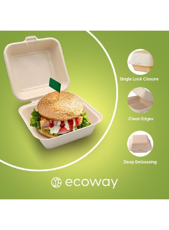 ايكواي ecoway 6 Inch Food Box Container Made With Bagasse Sugar Cane Fibers For Meals & Dessert, Take Away Container, Disposable, Eco-friendly, Compostable, Restaurants - Pack Of 25, White - Image 2