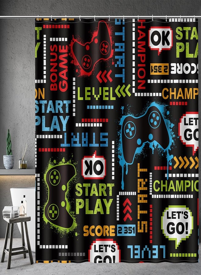Aimego Game Gaming Kids Shower Curtain - Video Games Gamepad Controller Gamer Cool Shower Curtains Set with 12 Hooks for Adults Boys Bathroom Decor Accessories, 72"x72" - Image 1