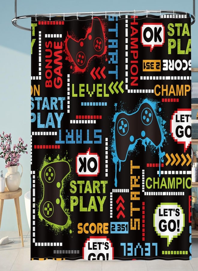 Aimego Game Gaming Kids Shower Curtain - Video Games Gamepad Controller Gamer Cool Shower Curtains Set with 12 Hooks for Adults Boys Bathroom Decor Accessories, 72"x72" - Image 2