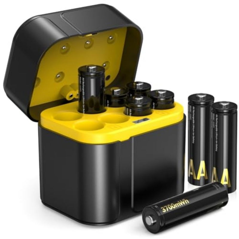 AA Rechargeable Batteries with Charger, 8-Pack, 1.5V Lithium 3700mWh Each, LED 8-Slot AA Battery Charger, Type-C Input, About 2.5-Hour Charging, 1300+ Cycles - Image 1