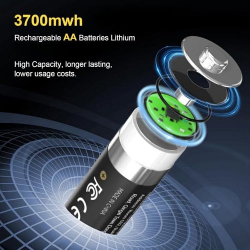 AA Rechargeable Batteries with Charger, 8-Pack, 1.5V Lithium 3700mWh Each, LED 8-Slot AA Battery Charger, Type-C Input, About 2.5-Hour Charging, 1300+ Cycles - Image 5